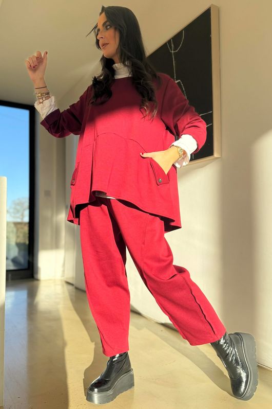 Sola Smart Tech Split Back Peplum Top Burgundy